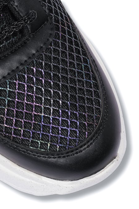 Sole Mates by Palak_Black Glittery Mesh Pattern Sneakers _at_Aza_Fashions