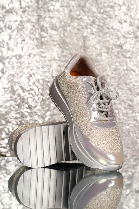 Sole Mates by Palak Silver Spark Glitter Pattern Sneakers 