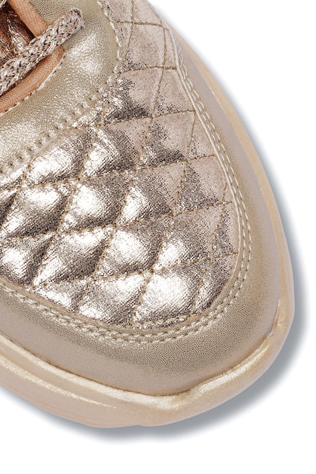 Shop_Sole Mates by Palak_Gold Quilted Pyramid Sneakers _Online_at_Aza_Fashions