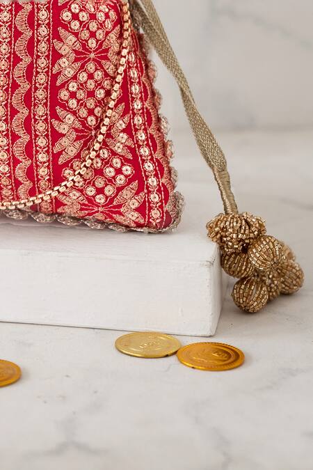 Amyra_Pink Embroidery, Tassels Mirai Floral Potli_Online_at_Aza_Fashions