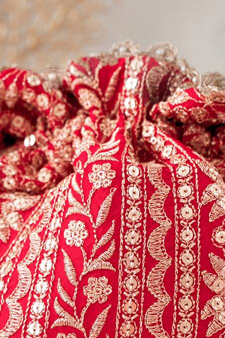 Buy_Amyra_Pink Embroidery, Tassels Mirai Floral Potli_Online_at_Aza_Fashions