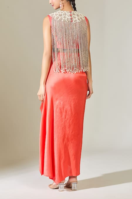 Anamika Khanna Tassel Cape & Draped Skirt Set 