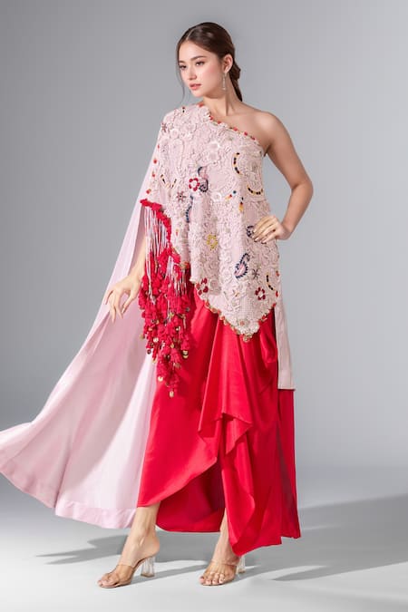 Anamika Khanna Floral Embroidered Cape & Draped Skirt Set 