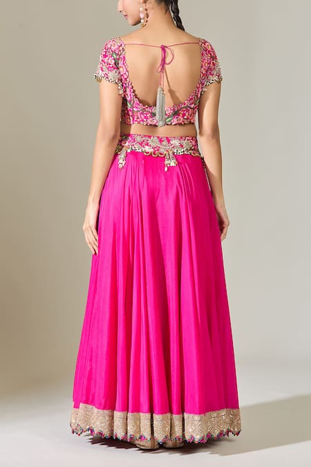 Anamika Khanna Floral Embroidered Blouse Lehenga Set 