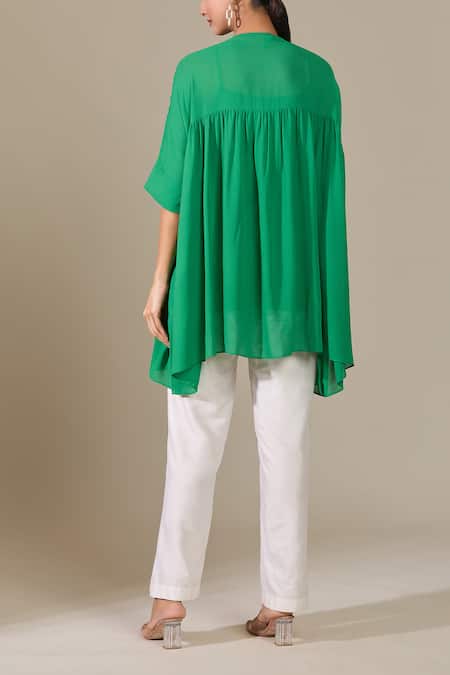 Shop Namrata Joshipura Green Pearls Round Neck Metallic Embroidered Shirt at Aza Fashions Shop_Namrata Joshipura_Green Pearls Round Neck Metallic Embroidered Shirt _at_Aza_Fashions
