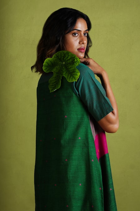 Buy_Mantra_Multi Color Handloom Cotton Patchwork Collared Square Tile A-line Kurta _Online_at_Aza_Fashions