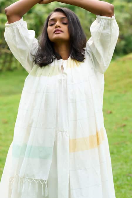 Mantra Kerala Handloom Tiered Dress With Stole 
