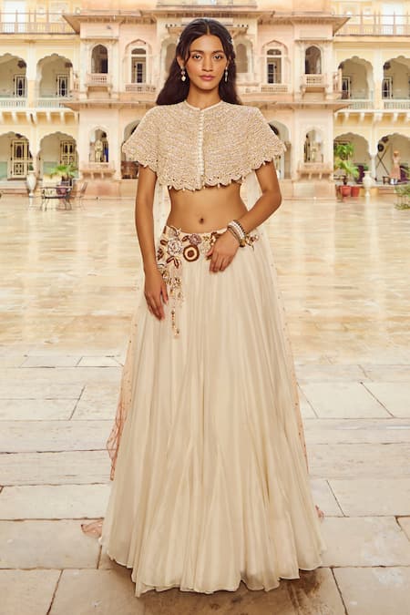 Nikita Vishakha Floral Pearl Embroidered Flare Lehenga Set 