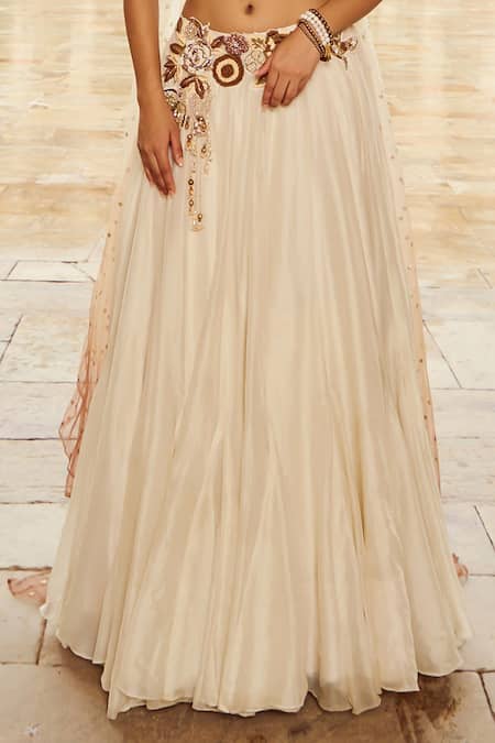 Shop Nikita Vishakha Ivory Net, Viscose, Organza Pearls, Floral Embroidered Flare Lehenga Set Online at Aza Fashions Shop_Nikita Vishakha_Ivory Net, Viscose, Organza Pearls, Floral Embroidered Flare Lehenga Set _Online_at_Aza_Fashions
