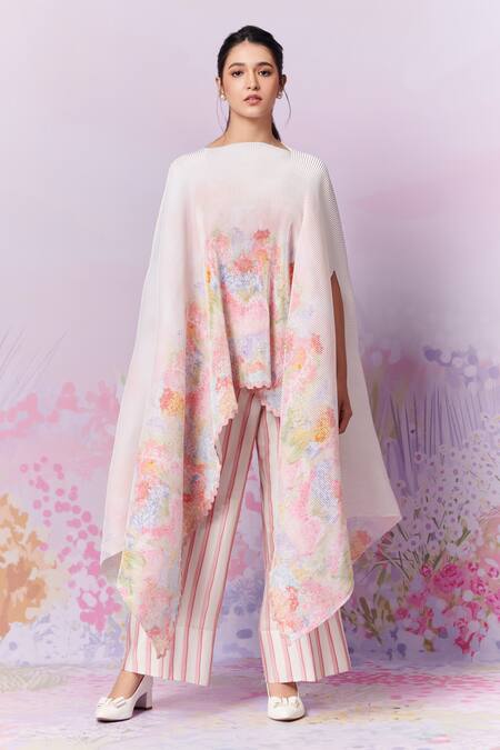 Buy Moh India Pink Meadow Strawberry Field Print Asymmetric Cape Online at Aza Fashions Buy_Moh India_Pink Meadow Strawberry Field Print Asymmetric Cape _Online_at_Aza_Fashions