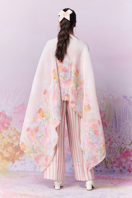 Moh India Pink Meadow Strawberry Field Print Asymmetric Cape at Aza Fashions Moh India_Pink Meadow Strawberry Field Print Asymmetric Cape _at_Aza_Fashions