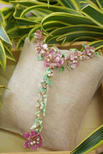 Shop_Floristaa by mahek_Multi Color Pearls, Stones Anna Spring Sakura Jewellery Set_Online_at_Aza_Fashions