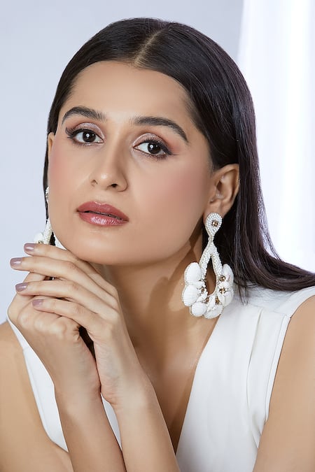 Buy_Nazaakat By Samara Singh_White Beads, Smocking Aloha Embellished Drop Earrings