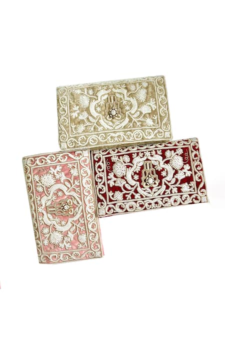 Shop Kokommo Silver Zardosi Adelina Blossom And Pearl Work Clutch at Aza Fashions Shop_Kokommo_Silver Zardosi Adelina Blossom And Pearl Work Clutch _at_Aza_Fashions