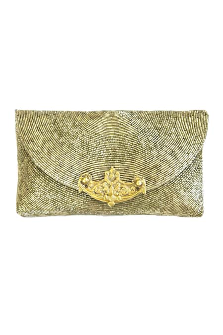 Kokommo Silver Cutdana Demilune Swirl Embroidered Clutch