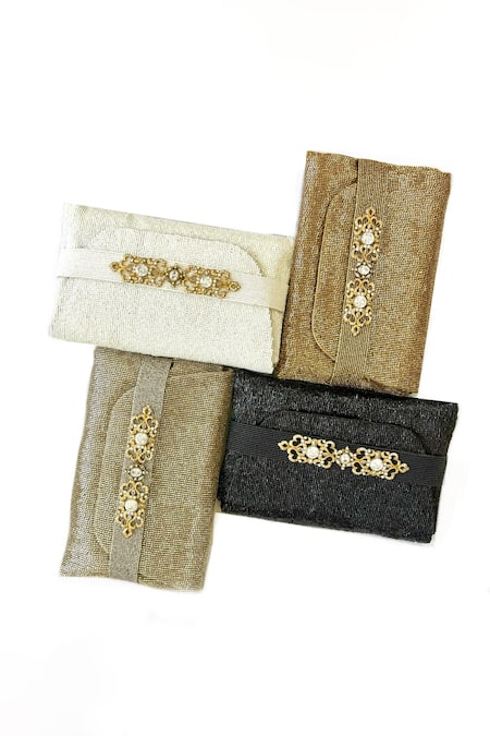 Shop Kokommo Black Cutdana Artem Embroidered Clutch at Aza Fashions Shop_Kokommo_Black Cutdana Artem Embroidered Clutch _at_Aza_Fashions