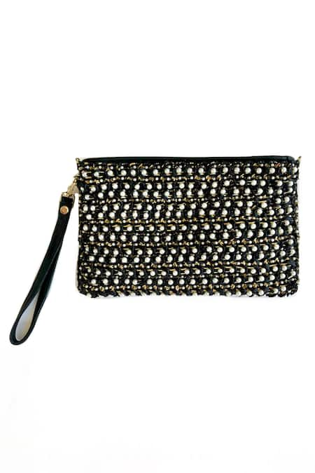 Kokommo Paros Raffia Pearl Embellished Clutch Pouch 