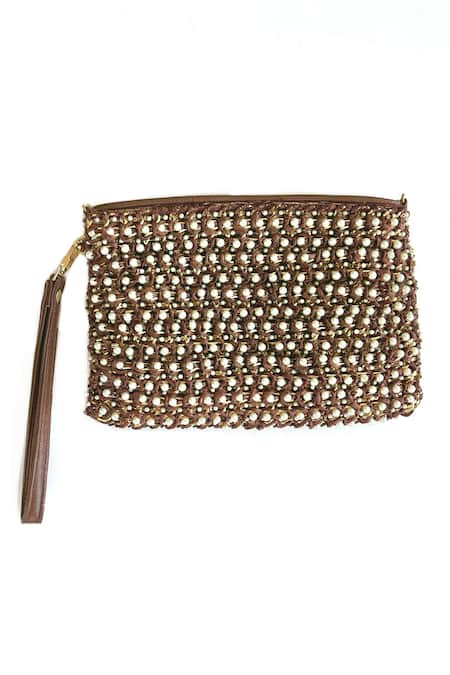 Kokommo Paros Raffia Pearl Embellished Clutch Pouch 