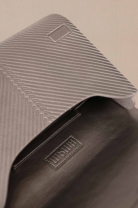 Buy Ampm Silver Embroidery Zehra Metallic Linear Pattern Clutch Buy_Ampm_Silver Embroidery Zehra Metallic Linear Pattern Clutch