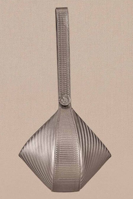 Ampm_Silver Esther Tear Drop Shaped Bag _at_Aza_Fashions
