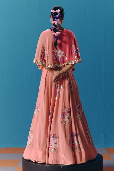 Pooja Rajgarhia Gupta Twinkle Floral Embroidered Lehenga With Cape Top 