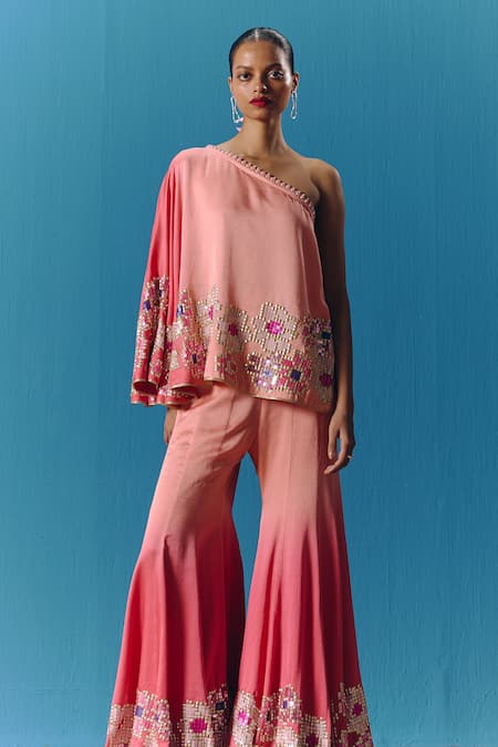 Pooja Rajgarhia Gupta Twilight Asymmetric Top With Bell Bottom Pant 