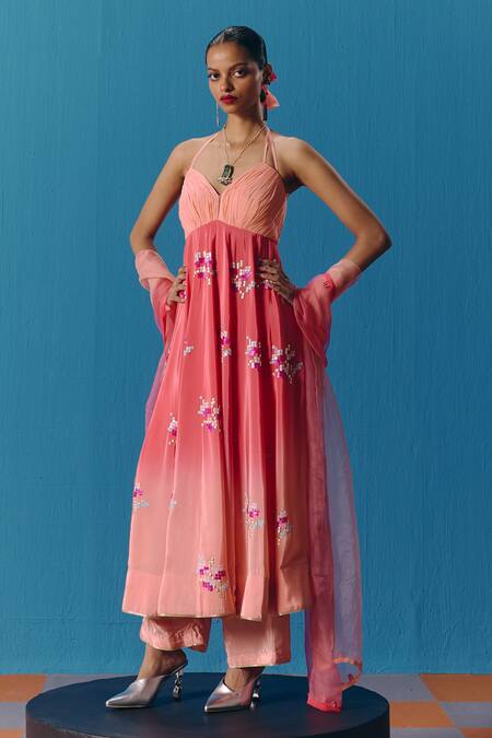 Buy Pooja Rajgarhia Gupta Peach Organza, Crepe, Georgette Sequins Twinkle Floral Embroidered Anarkali Set Online at Aza Fashions Buy_Pooja Rajgarhia Gupta_Peach Organza, Crepe, Georgette Sequins Twinkle Floral Embroidered Anarkali Set _Online_at_Aza_Fashions