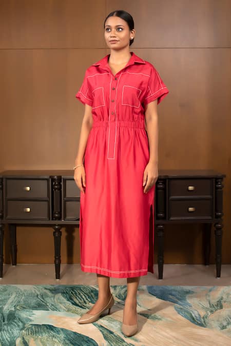 Eeda Chanderi Collared Dress 