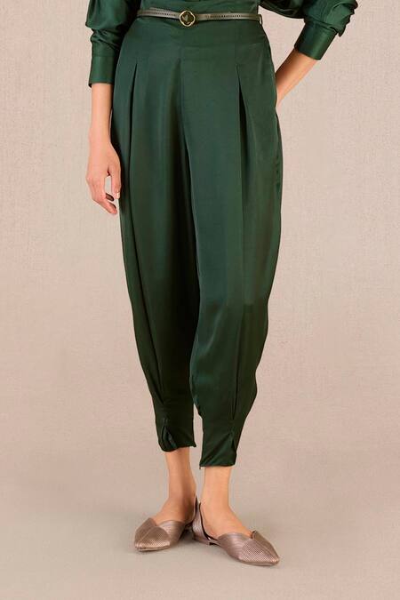 Buy_Ampm_Green Satin Buckles Collared Arifa Shirt With Pleated Pant