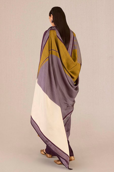 Shop Ampm Brown Silk Round Neck Sahira Colour-blocked Kurta Palazzo Set at Aza Fashions Shop_Ampm_Brown Silk Round Neck Sahira Colour-blocked Kurta Palazzo Set_at_Aza_Fashions