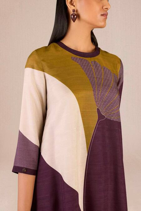 Ampm Brown Silk Round Neck Sahira Colour-blocked Kurta Palazzo Set Online at Aza Fashions Ampm_Brown Silk Round Neck Sahira Colour-blocked Kurta Palazzo Set_Online_at_Aza_Fashions