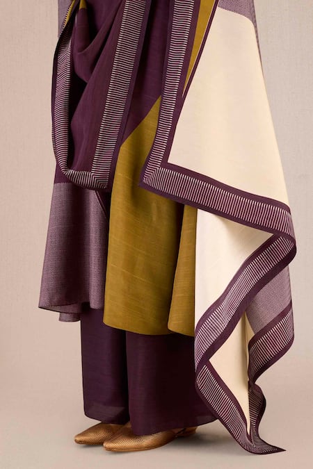 Buy Ampm Brown Silk Round Neck Sahira Colour-blocked Kurta Palazzo Set Online at Aza Fashions Buy_Ampm_Brown Silk Round Neck Sahira Colour-blocked Kurta Palazzo Set_Online_at_Aza_Fashions