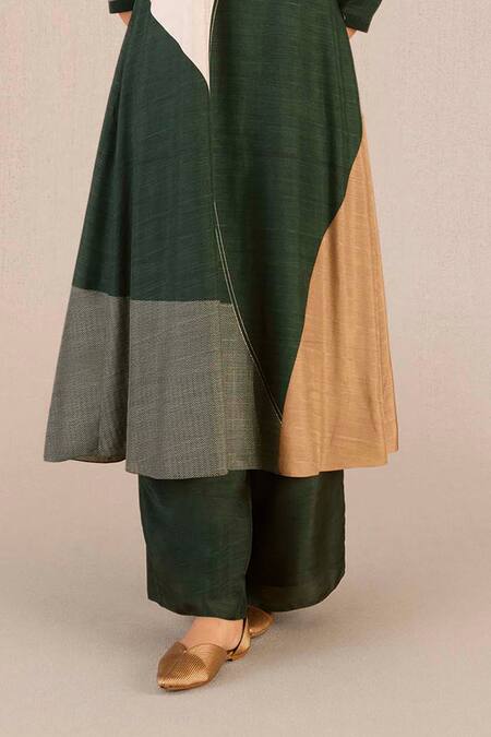 Ampm_Green Silk Embroidery Round Neck Sahira Floral Pattern Kurta Palazzo Set _at_Aza_Fashions