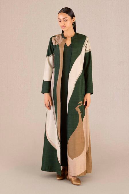 Buy Ampm Green Silk Embroidery Round Neck Amida Colour-blocked Jacket And Tunic Set Online at Aza Fashions Buy_Ampm_Green Silk Embroidery Round Neck Amida Colour-blocked Jacket And Tunic Set _Online_at_Aza_Fashions