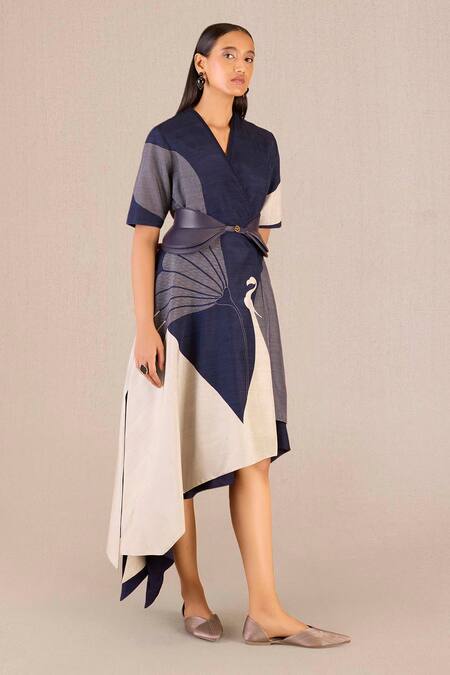 Ampm Purple Silk V-neck Serena Flora And Fauna Patterned Jacket With Skirt at Aza Fashions Ampm_Purple Silk V-neck Serena Flora And Fauna Patterned Jacket With Skirt_at_Aza_Fashions