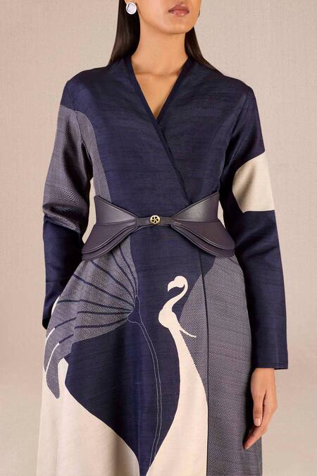 Shop_Ampm_Purple Silk Embroidery V-neck Serena Flora And Fauna Asymmetric Jacket With Skirt _Online_at_Aza_Fashions