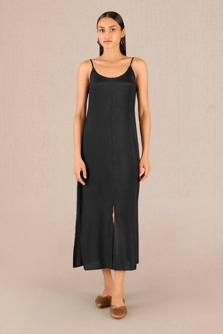 Shop_Ampm_Black Organza, Satin Collared Rabiya Serene Horse Print Dress_Online_at_Aza_Fashions