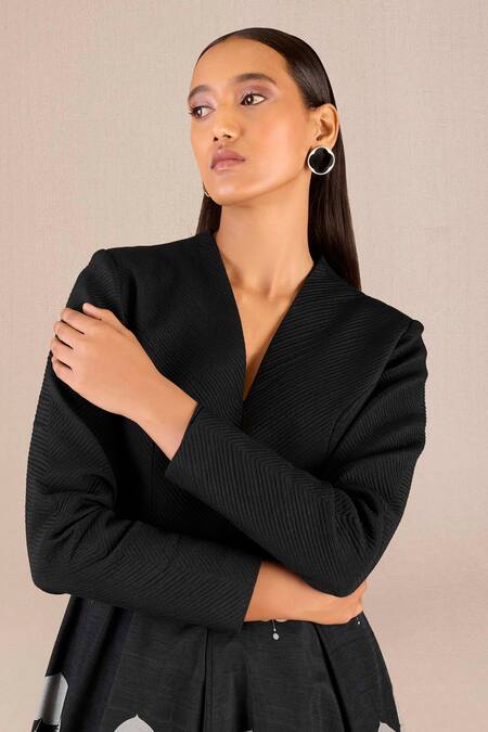 Shop_Ampm_Black Silk V-neck Sabra Betel Leaf Print Maxi Dress _Online_at_Aza_Fashions