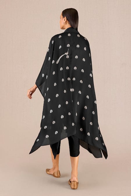 Ampm_Black Betel Leaf Print Cape And Dhoti Pant Set _Online_at_Aza_Fashions