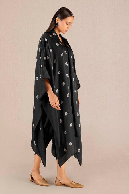 Buy_Ampm_Black Betel Leaf Print Cape And Dhoti Pant Set _Online_at_Aza_Fashions