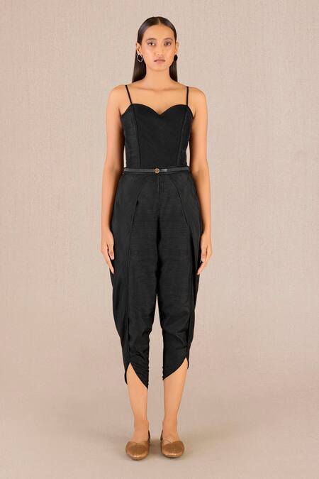 Ampm_Black Betel Leaf Print Cape And Dhoti Pant Set _at_Aza_Fashions