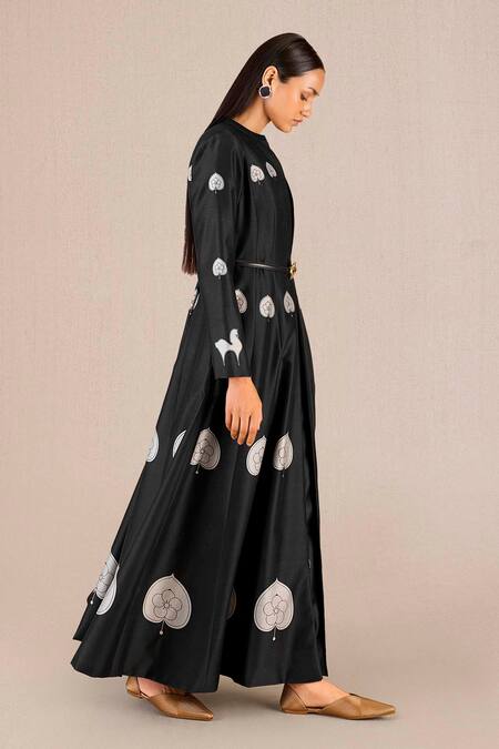 Ampm Black Chanderi Embroidery, Brooches Aresha Betel Leaf Print Jacket And Pant Set Online at Aza Fashions Ampm_Black Chanderi Embroidery, Brooches Aresha Betel Leaf Print Jacket And Pant Set _Online_at_Aza_Fashions