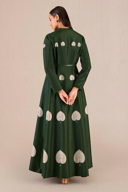 Ampm Green Chanderi Brooches Round Neck, Scoop Aresha Horse Print Jacket And Pant Set Online at Aza Fashions Ampm_Green Chanderi Brooches Round Neck, Scoop Aresha Horse Print Jacket And Pant Set _Online_at_Aza_Fashions