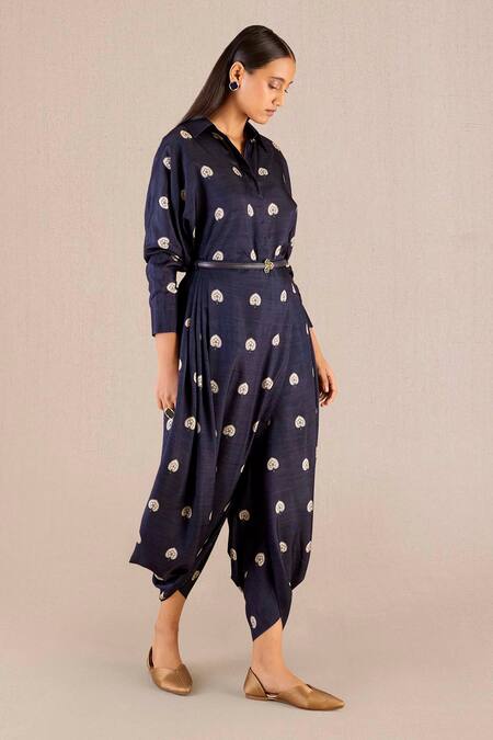 Ampm Purple Silk Embroidery, Emery Betel Leaf Print Shirt And Wrap Dhoti Pant Set at Aza Fashions Ampm_Purple Silk Embroidery, Emery Betel Leaf Print Shirt And Wrap Dhoti Pant Set_at_Aza_Fashions