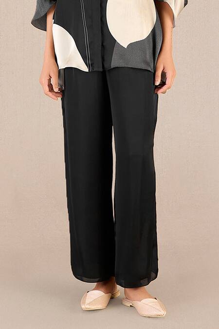 Ampm_Black Organza, Satin Embroidery Bandeau Iha Floral Print Kaftan Shirt And Pant Set_Online_at_Aza_Fashions