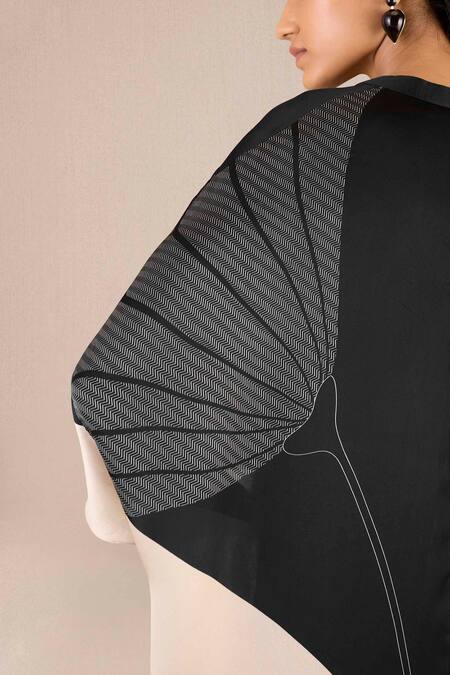 Ampm_Black Organza, Satin Embroidery Bandeau Iha Floral Print Kaftan Shirt And Pant Set_at_Aza_Fashions