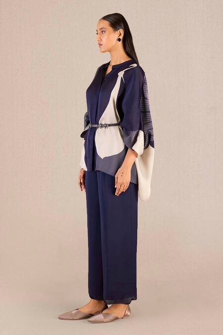 Ampm Purple Organza, Satin Embroidery Iha Peacock Print Kaftan Shirt And Pant Set at Aza Fashions Ampm_Purple Organza, Satin Embroidery Iha Peacock Print Kaftan Shirt And Pant Set _at_Aza_Fashions