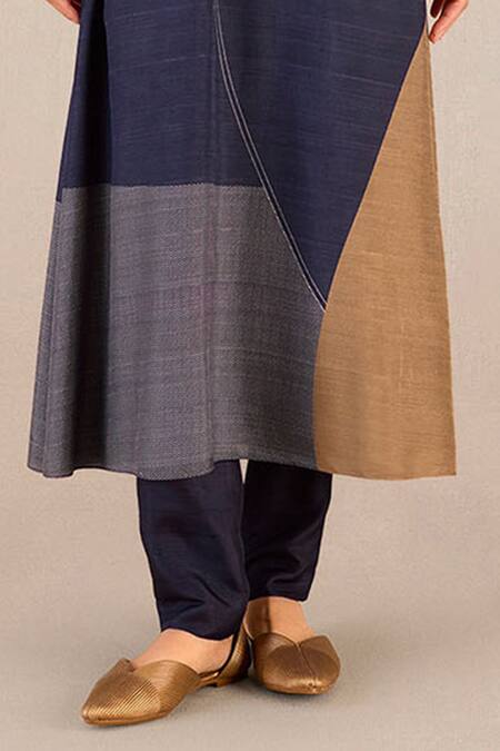 Ampm_Purple Silk, Cotton Embroidery Mirha Leaf Motif Print A-line Kurta With Pant_Online_at_Aza_Fashions