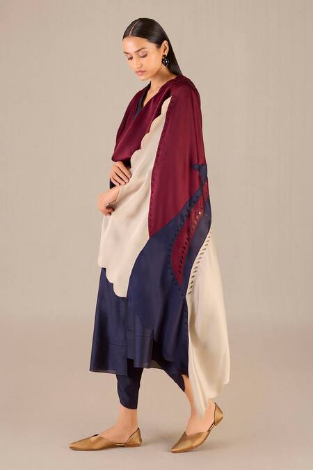 Shop_Ampm_Purple Chanderi Cut Work V-neck Hidaya Asymmetric Flared Kurta And Dhoti Pant Set_Online_at_Aza_Fashions