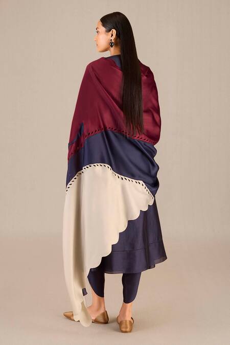 Ampm_Purple Chanderi Cut Work V-neck Hidaya Asymmetric Flared Kurta And Dhoti Pant Set_at_Aza_Fashions